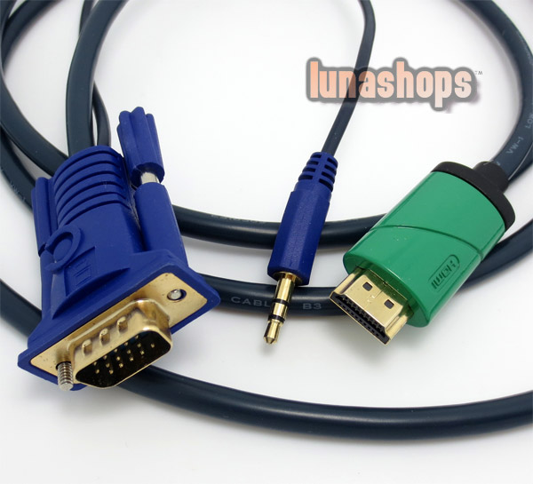 200cm HDMI to VGA male Video Audio Converter cable (Chip inside)+3.5mm 