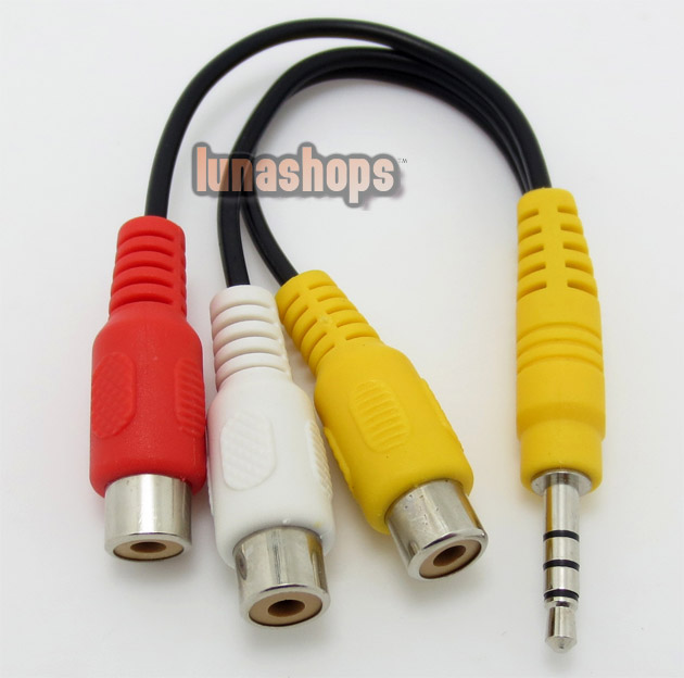 3.5mm 4 pole plug Male To 3 RCA plug Female A/V Composite video Cable Adapter