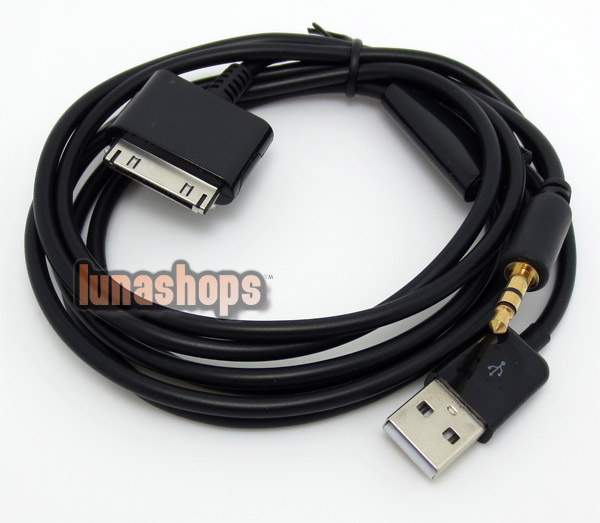 USB 2.0 Data Sync Charger Cable With 3.5mm Aux Audio Output Black For iPhone 4S