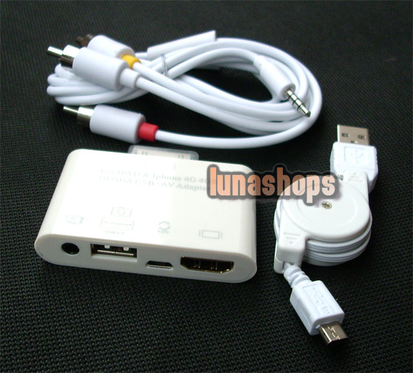 AV & HDMI HD output & USB adapter Converter Dock For ipad iphone 4G 4S