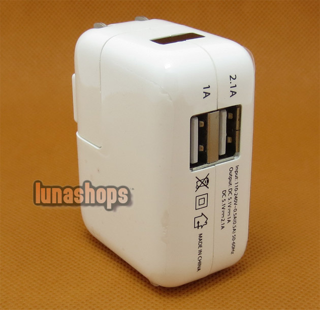 5.1v US 2 Port 2.1A + 1A DC Adapter Wall Charger for Ipad iPhone iPod Etc.