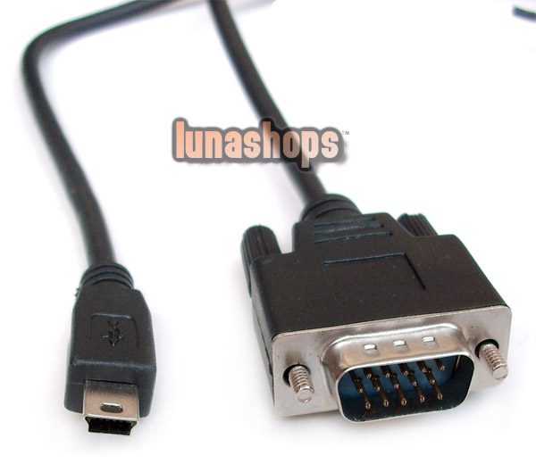 USB Male To VGA D-SUB 15 pins Male Adapter Cable For Mobile DVD EVD
