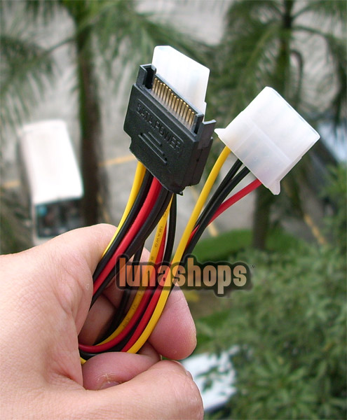 Serial ATA 15 Pin SATA Male plug to 2 pcs 4 Pin IDE Female jack Power Cable