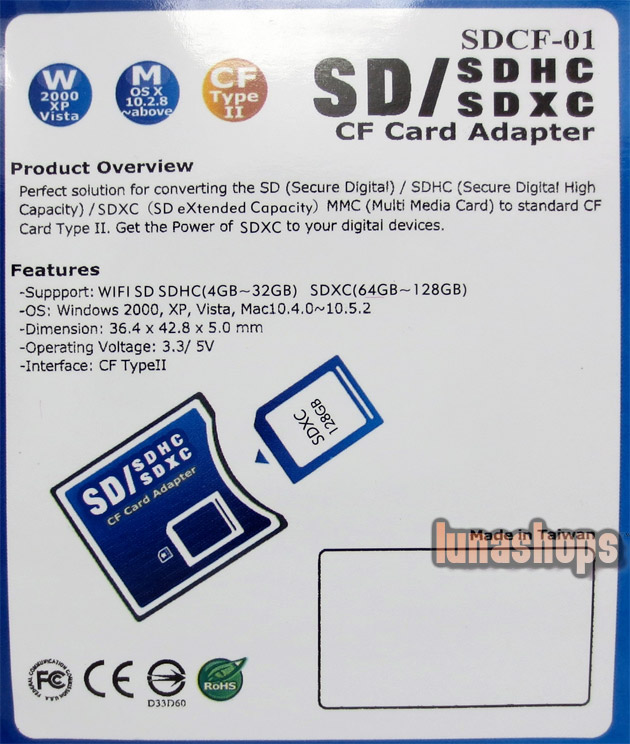 SD SDHC SDXC to Compact Flash CF Type II Memory Card Adapter Support UDMA