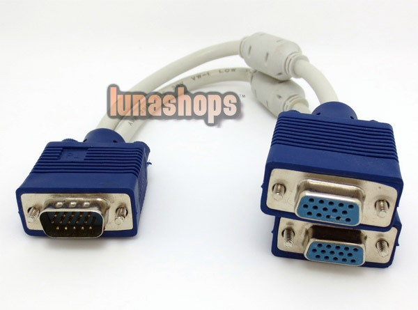 VGA 1 Male to 2 Female Y Splitter Cable Cord PC Monitor